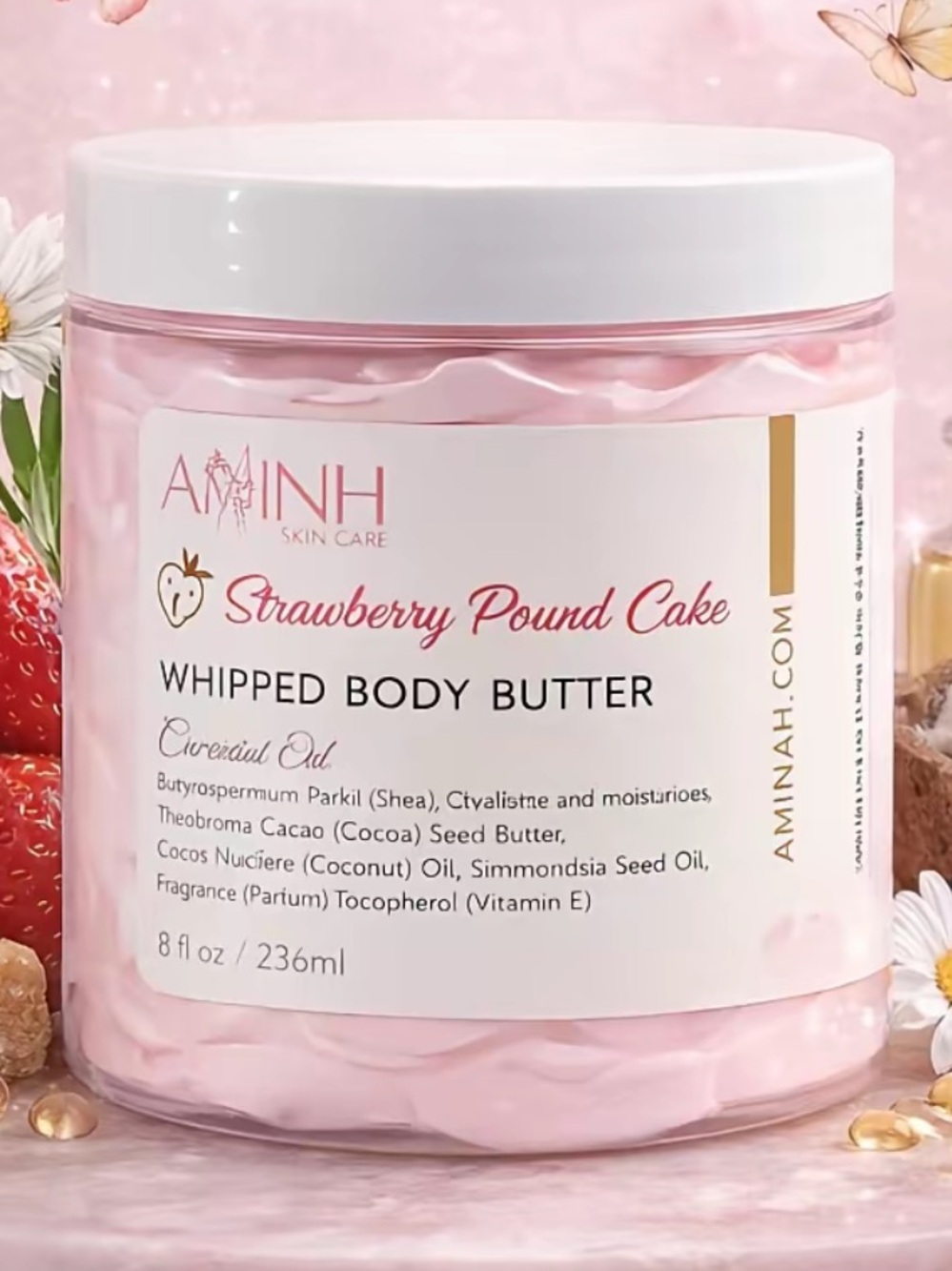 AMINNAH Whipped Body Butter in Strawberry Pound Cake, containing 8 oz NWT